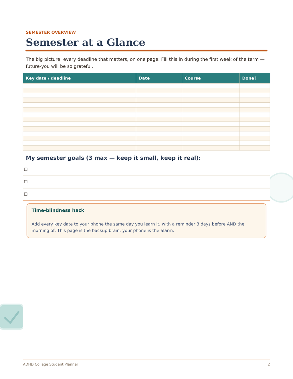 ADHD College Planner, Undated Student Planner for Focus and Deadlines, Assignment Tracker, Weekly Study Planner, Printable PDF