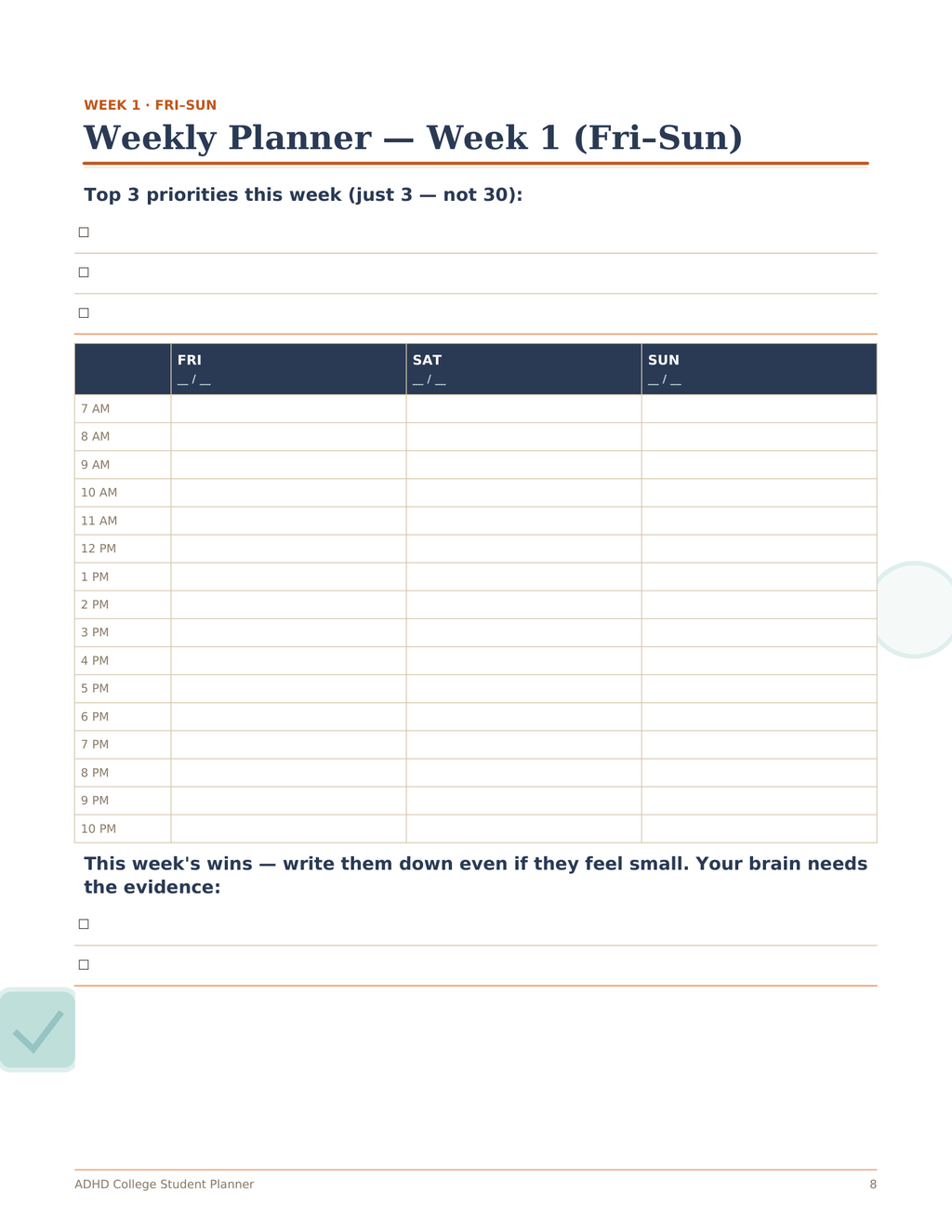 ADHD College Planner, Undated Student Planner for Focus and Deadlines, Assignment Tracker, Weekly Study Planner, Printable PDF