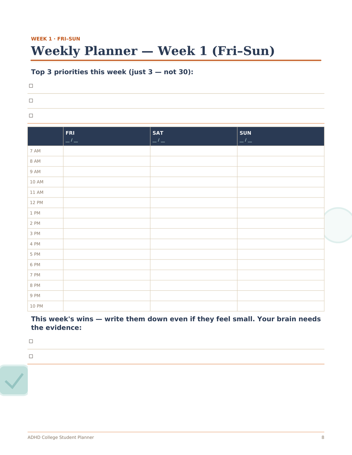 ADHD College Planner, Undated Student Planner for Focus and Deadlines, Assignment Tracker, Weekly Study Planner, Printable PDF