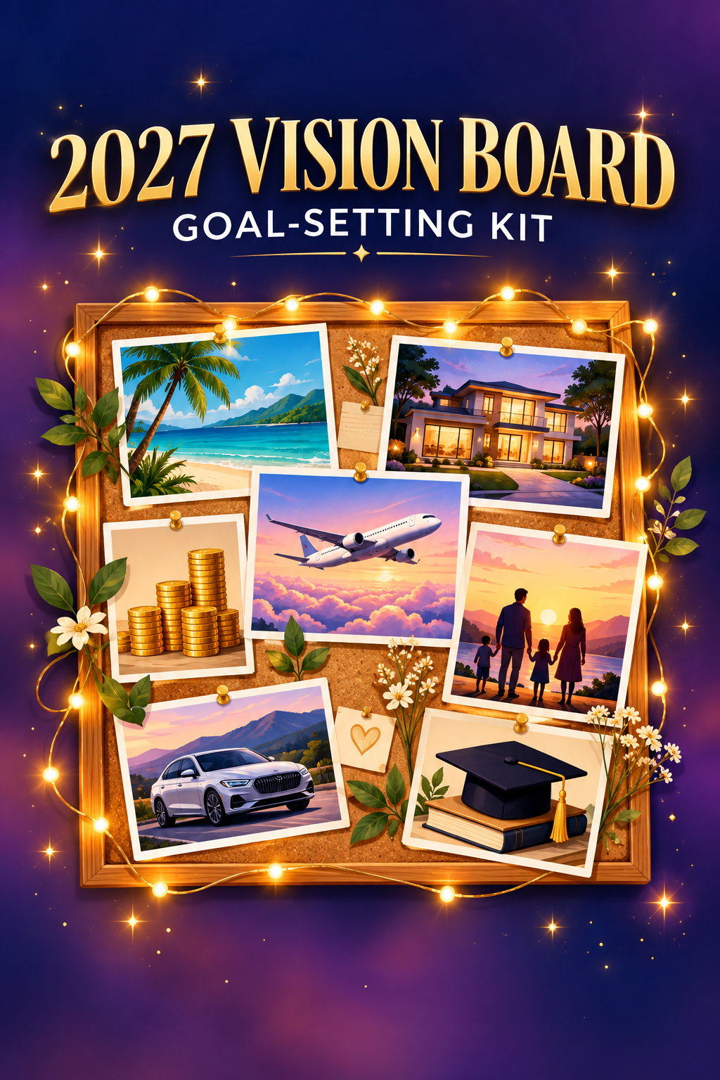 2027 Vision Board & Goal-Setting Kit — 29-Page Printable Planner + SMART Goals Worksheets