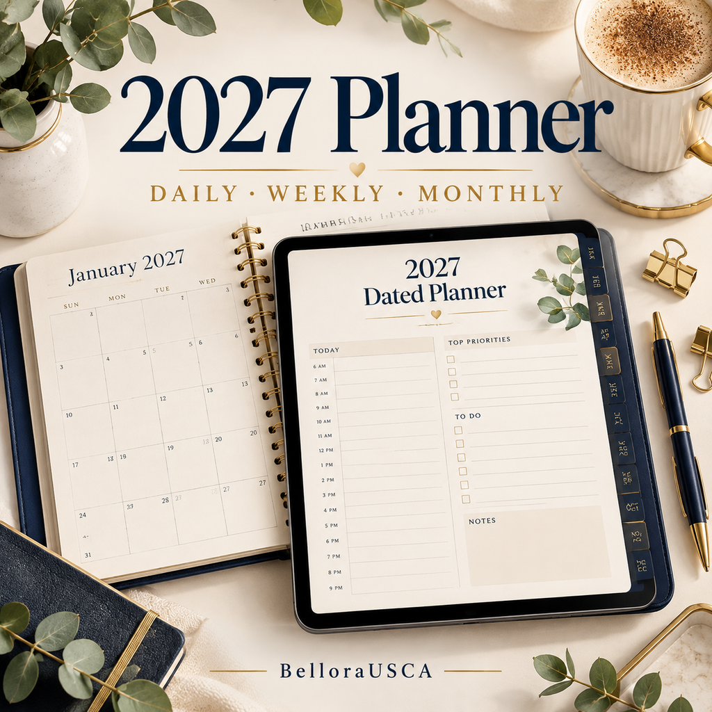 2027 Planner Printable, Dated Daily Weekly Monthly Planner 2027, Minimalist Life Planner PDF, 2027 Calendar Organizer
