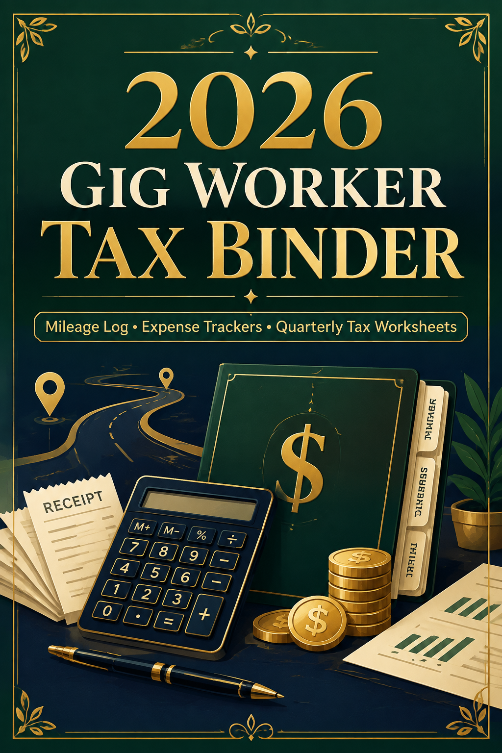 2026 Gig Worker Tax Binder, 1099 Tax Organizer for Uber DoorDash Lyft Drivers, Mileage Log, Expense Tracker, Printable PDF