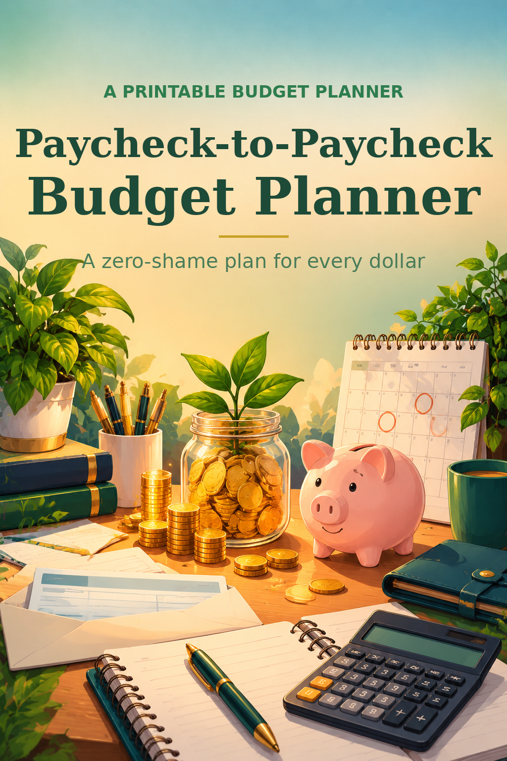 Paycheck Budget Planner, Paycheck to Paycheck Budgeting Workbook, Bill Calendar, Debt Snowball Tracker, Printable PDF