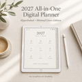 Minimal 2027 digital planner on iPad showing hyperlinked monthly spread