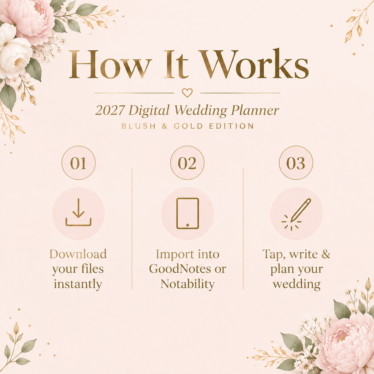 Blush gold digital wedding planner on iPad showing wedding checklist page