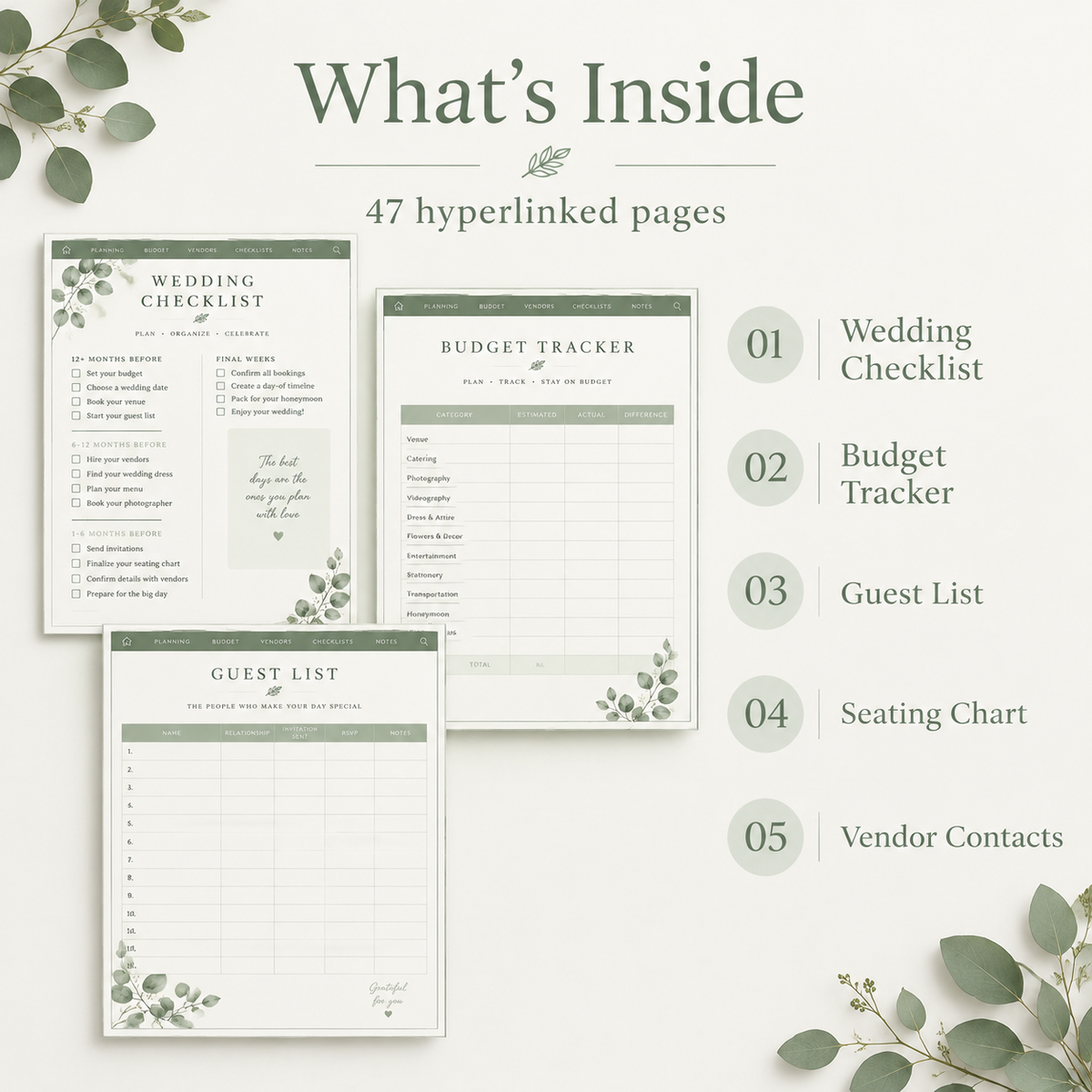 Sage modern digital wedding planner on iPad showing budget tracker page