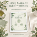 Botanical anxiety workbook on iPad showing CBT thought record page