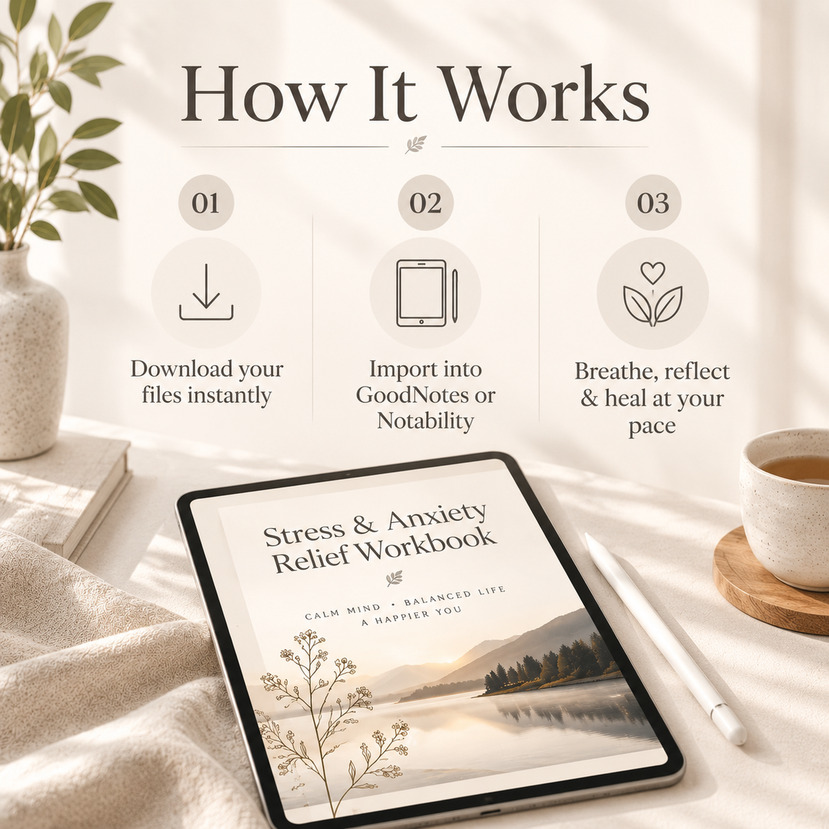 Minimal anxiety workbook on iPad showing mood tracker page