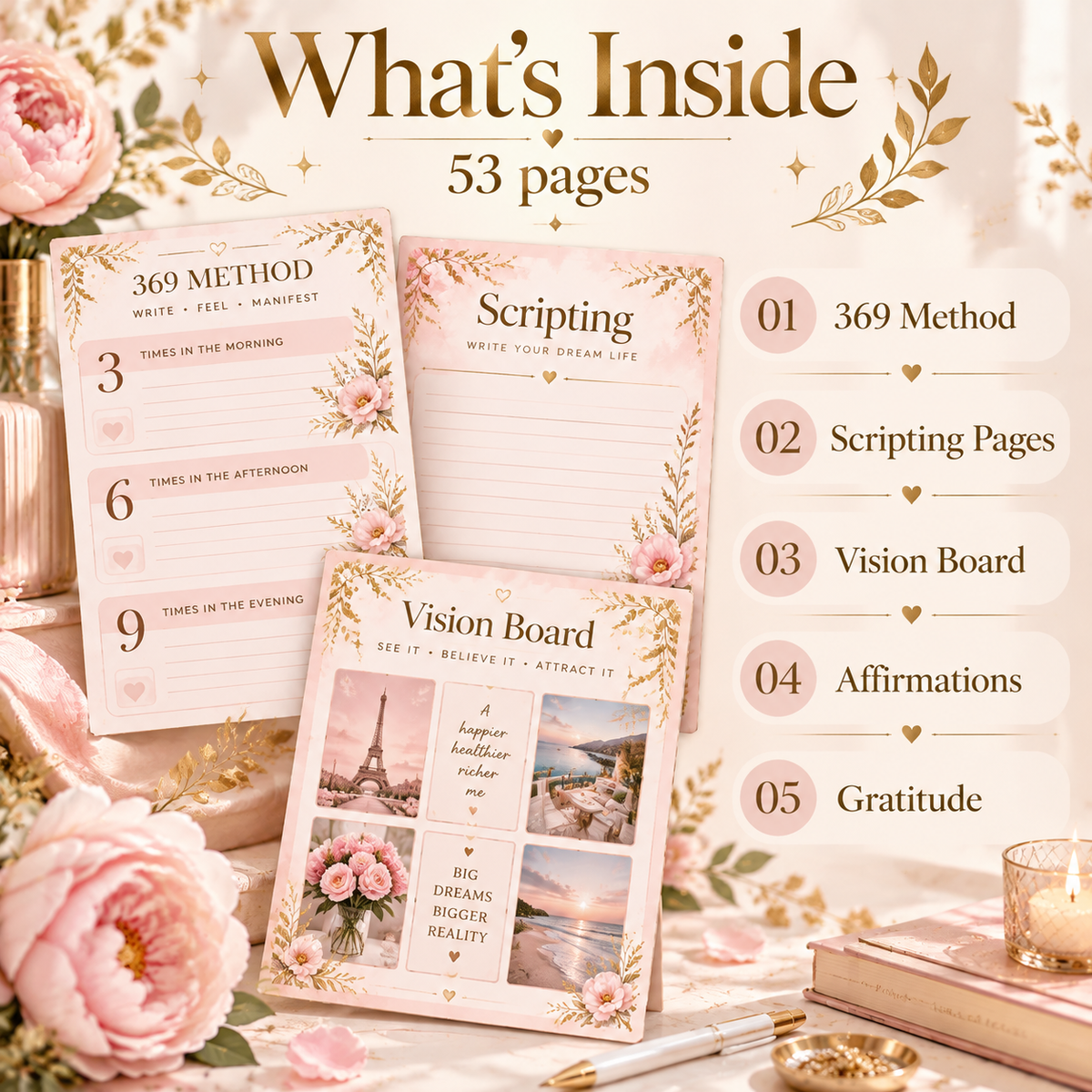 369 manifestation journal open on iPad showing scripting page