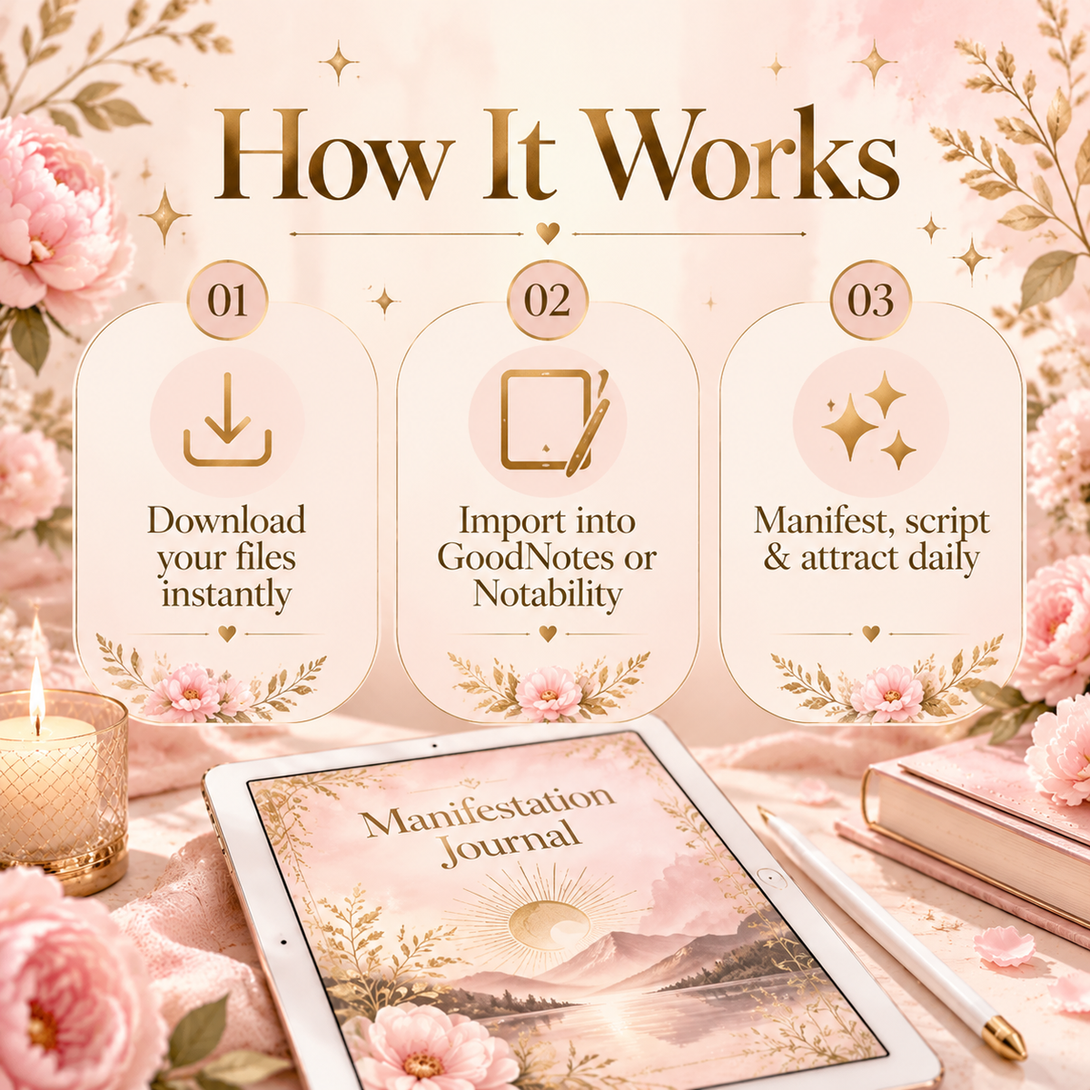 369 manifestation journal open on iPad showing scripting page
