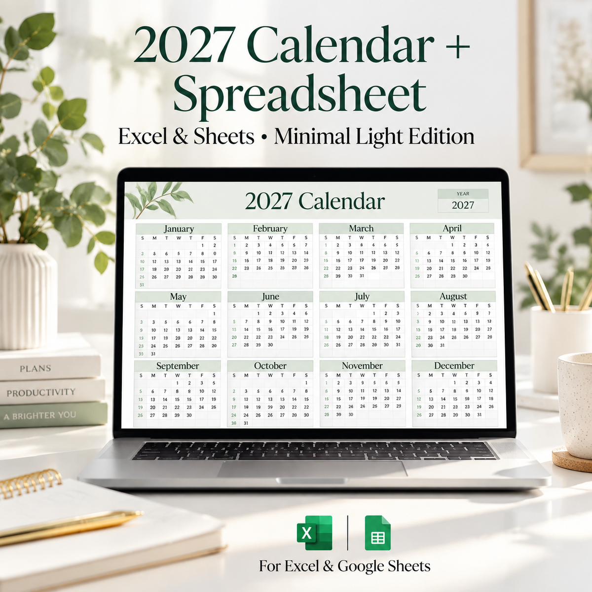 2027 Excel calendar spreadsheet showing January monthly grid