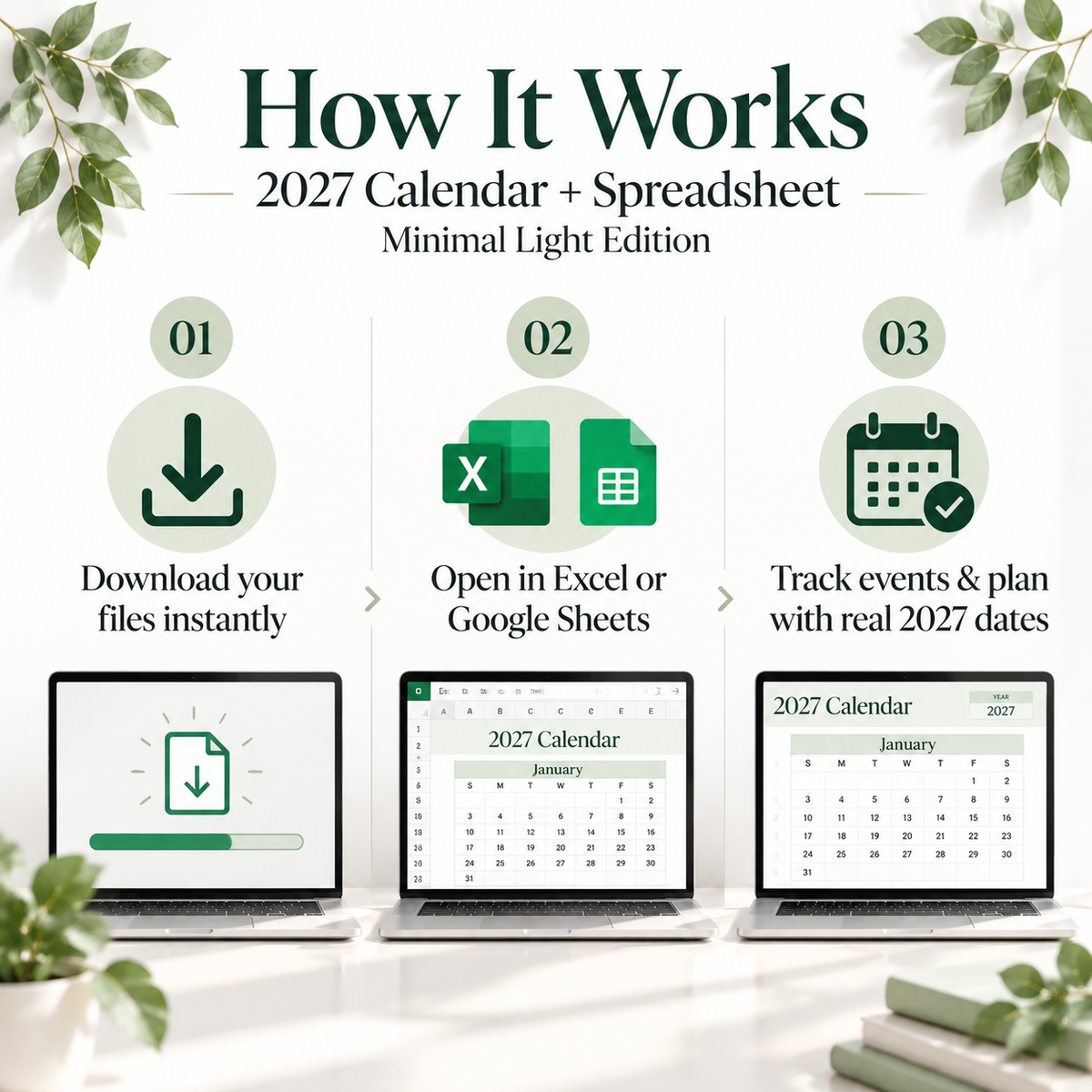 2027 Excel calendar spreadsheet showing January monthly grid