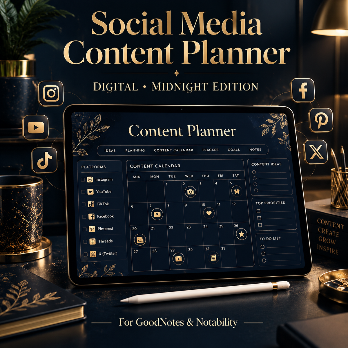 Social media content planner on iPad showing content calendar page
