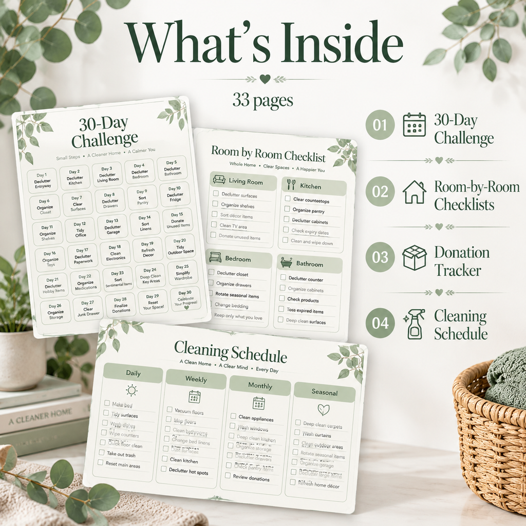 Sage declutter planner on iPad showing 30-day challenge checklist