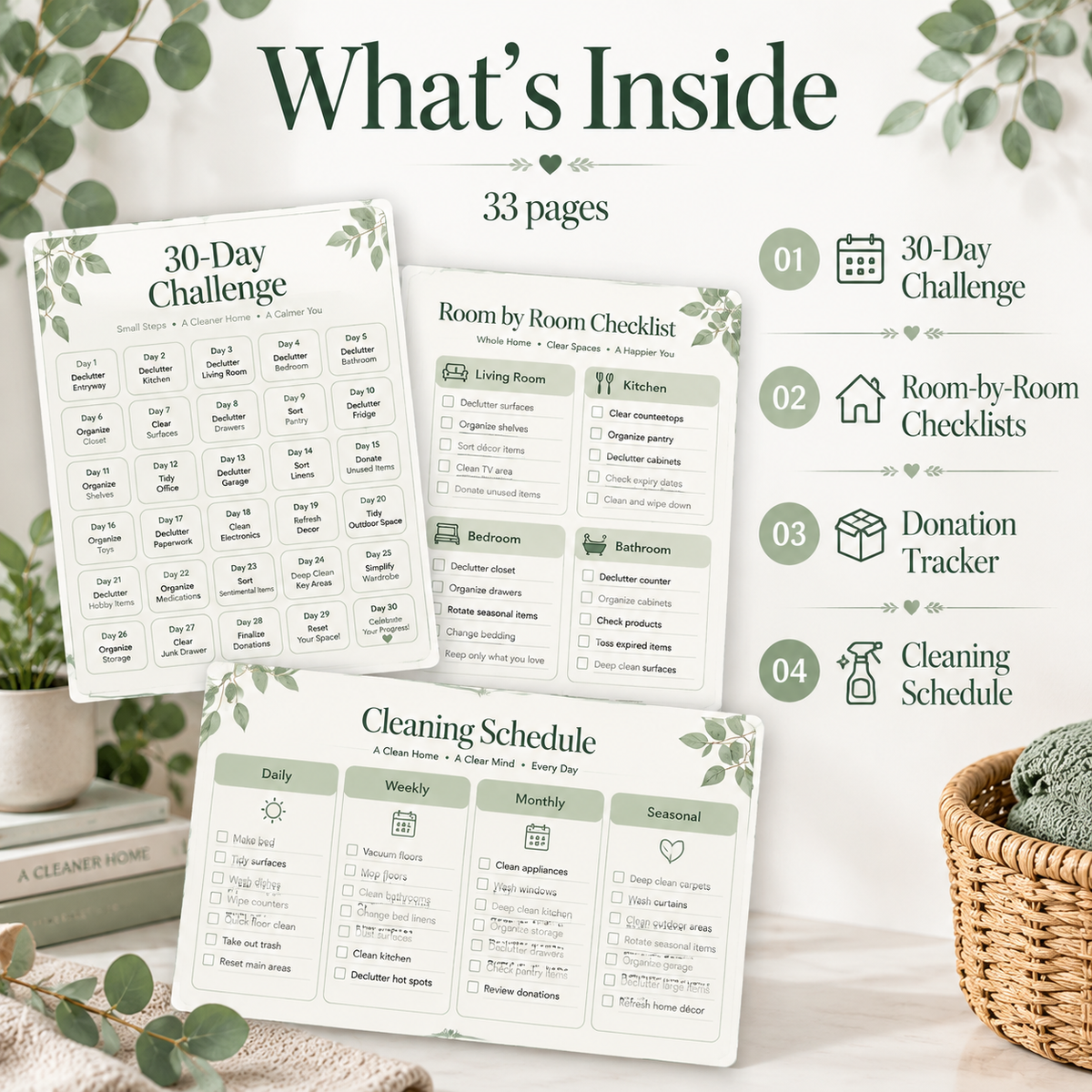 Sage declutter planner on iPad showing 30-day challenge checklist