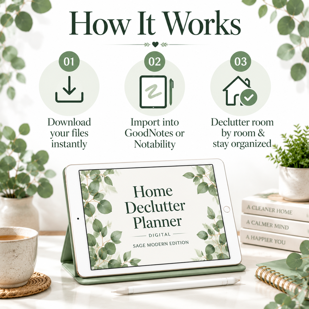 Sage declutter planner on iPad showing 30-day challenge checklist