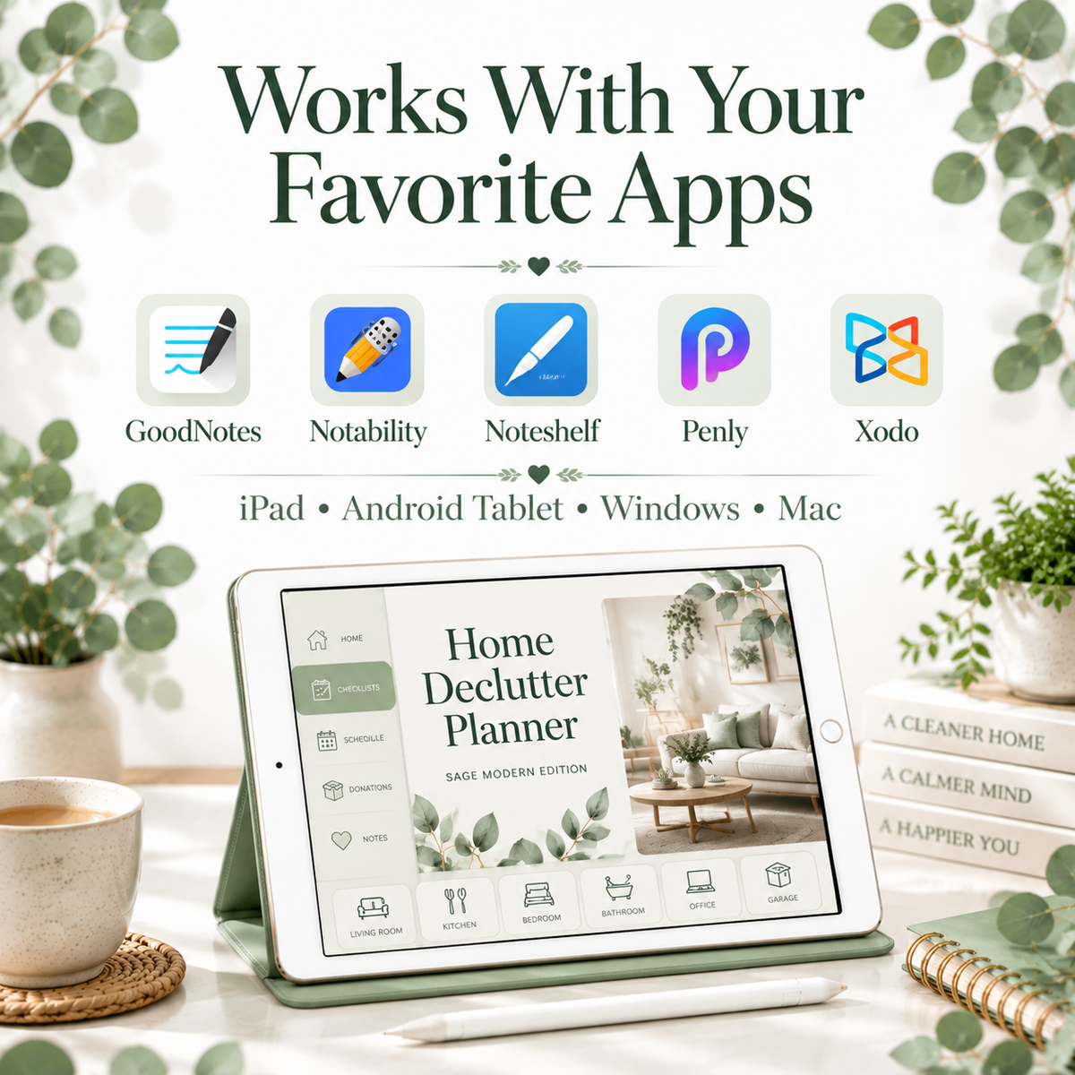 Sage declutter planner on iPad showing 30-day challenge checklist