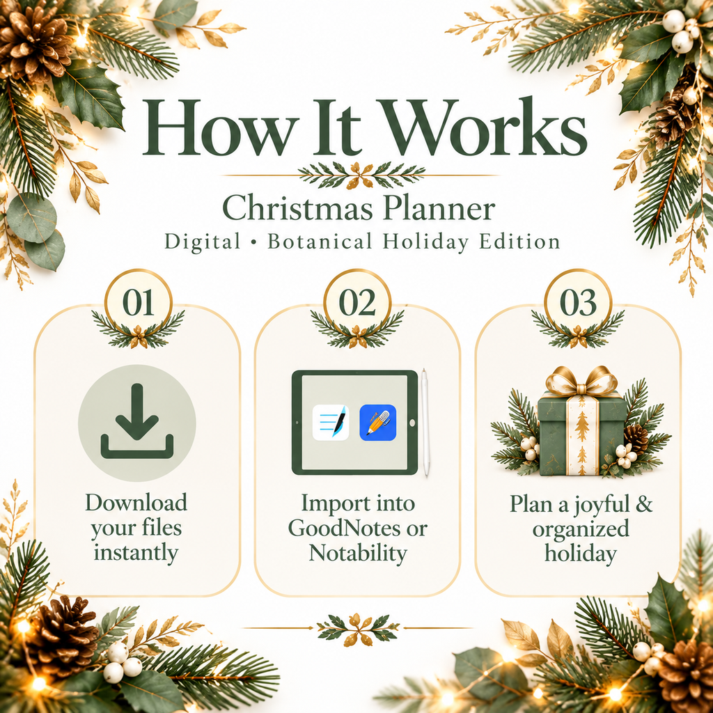 Botanical Christmas planner on iPad showing gift list page