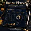 Midnight budget planner on iPad showing monthly expense tracker