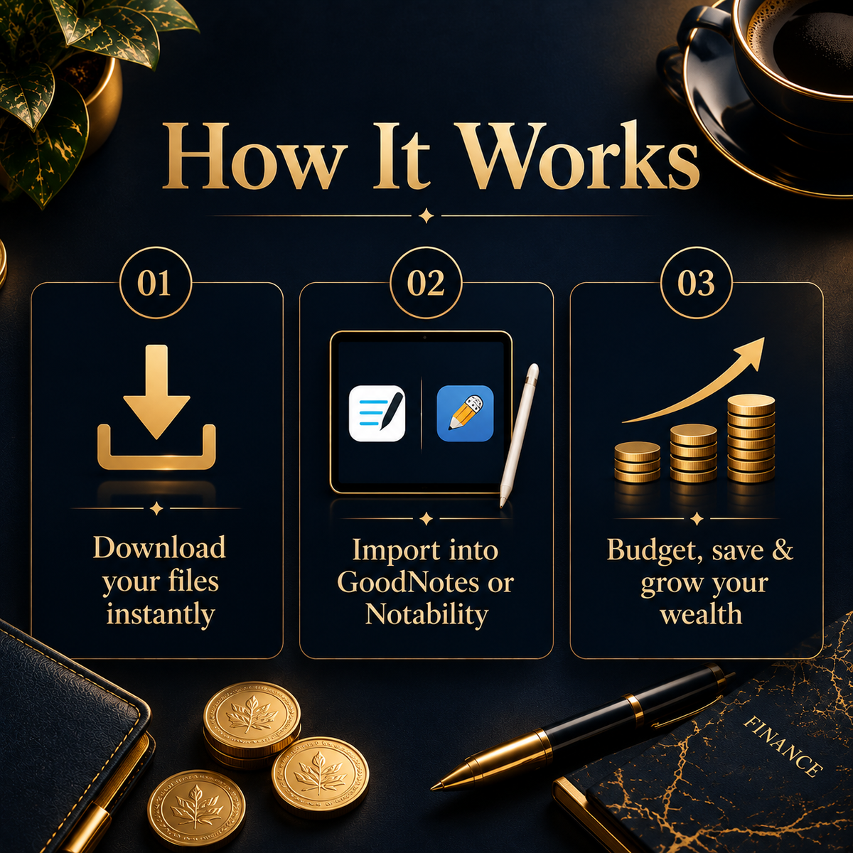 Midnight budget planner on iPad showing monthly expense tracker