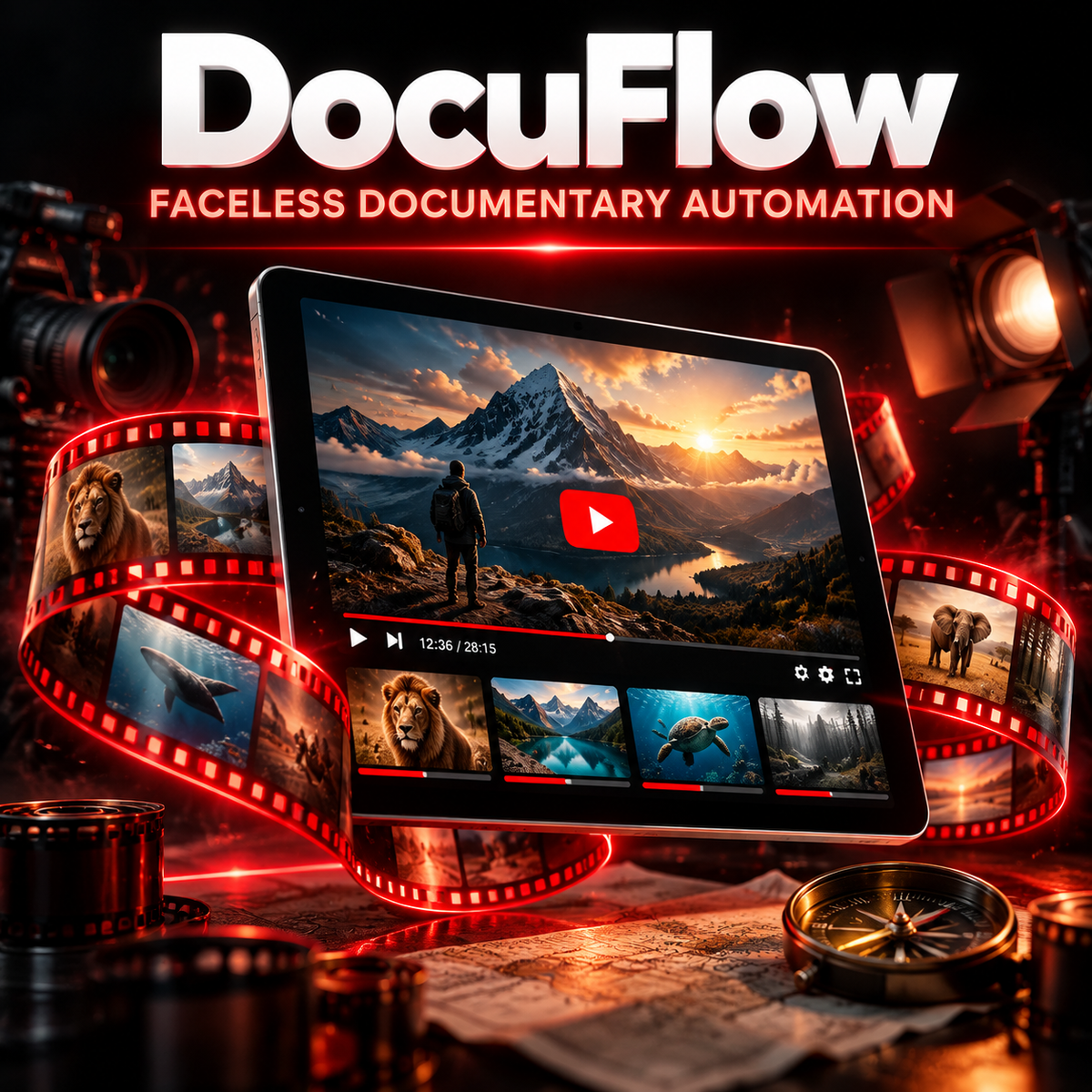 DocuFlow n8n workflow for faceless documentary YouTube automation