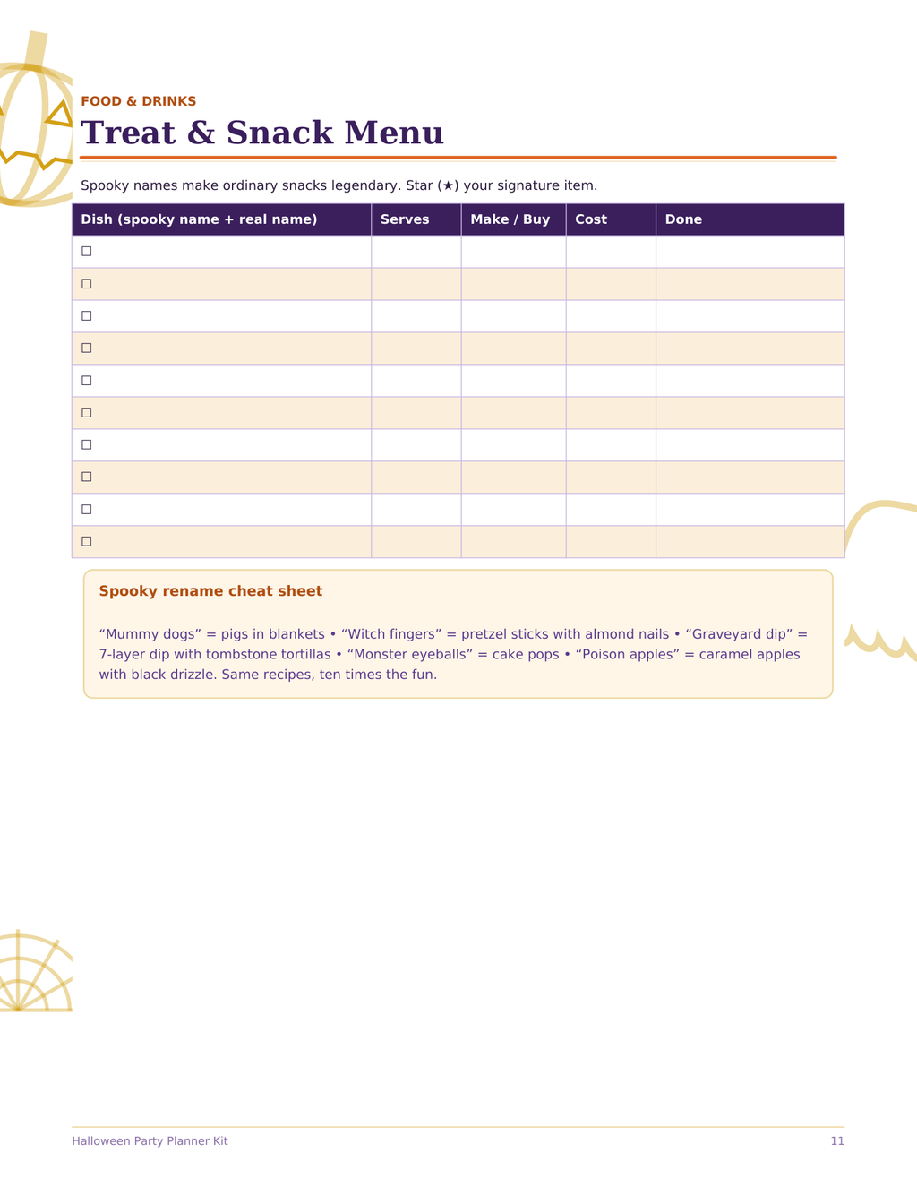 Halloween Party Planner Kit, Party Planning Checklist, Guest List, Costume Planner, Menu and Decor, Printable PDF