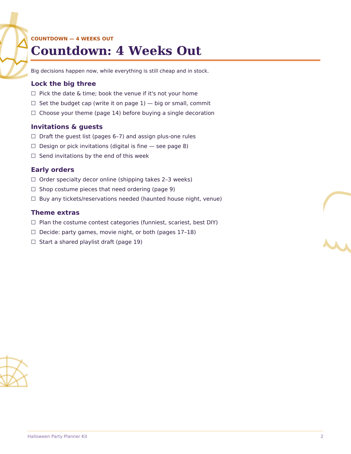 Halloween Party Planner Kit, Party Planning Checklist, Guest List, Costume Planner, Menu and Decor, Printable PDF