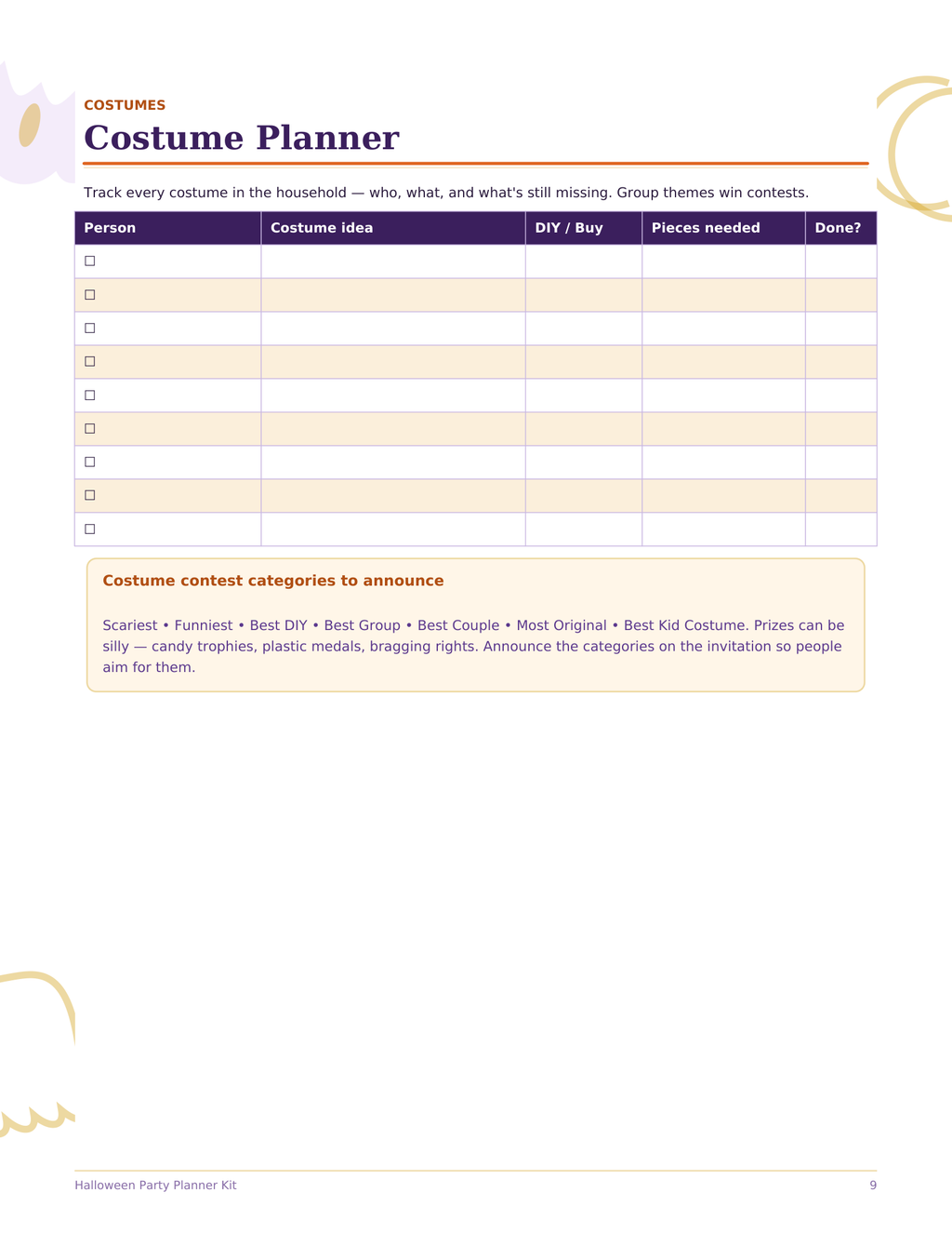 Halloween Party Planner Kit, Party Planning Checklist, Guest List, Costume Planner, Menu and Decor, Printable PDF