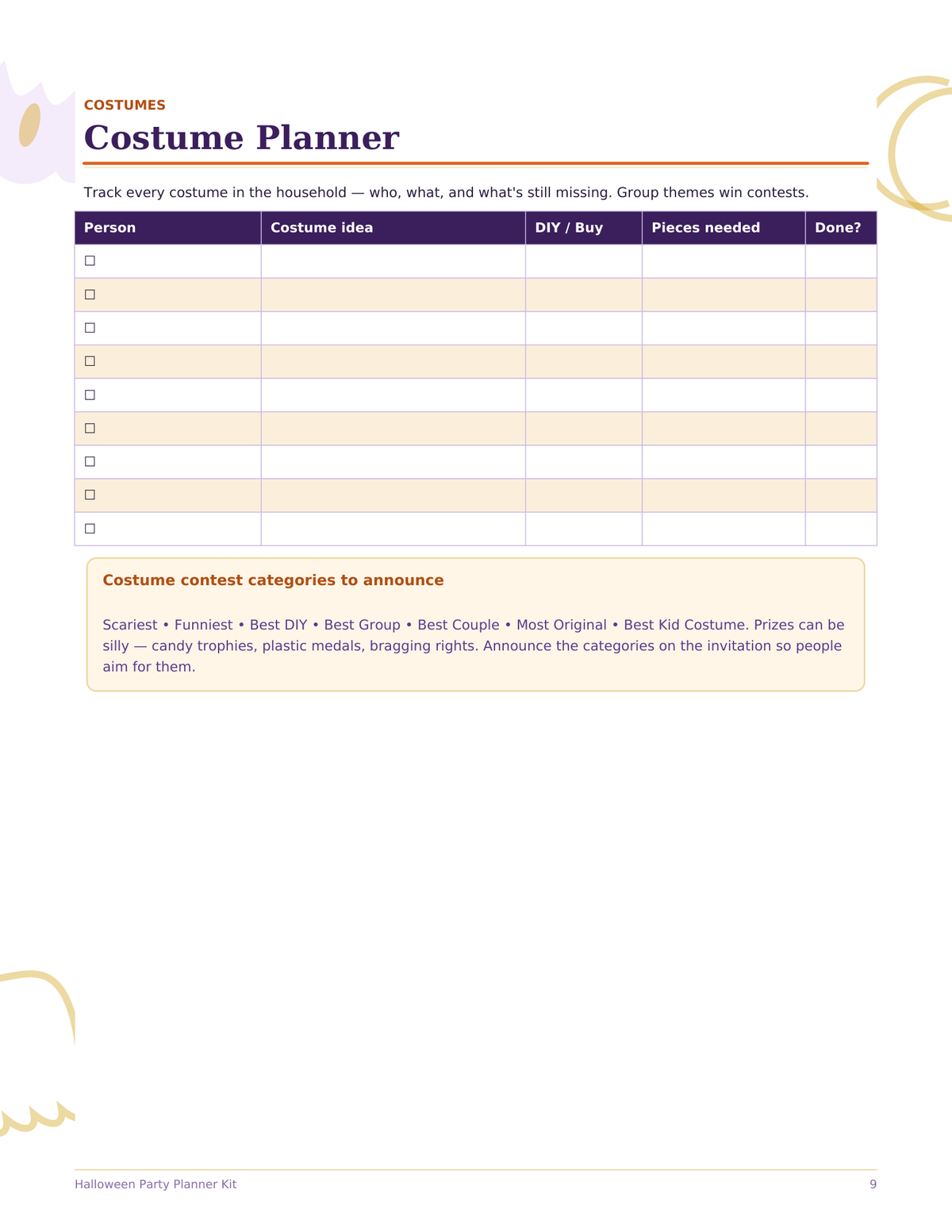 Halloween Party Planner Kit, Party Planning Checklist, Guest List, Costume Planner, Menu and Decor, Printable PDF