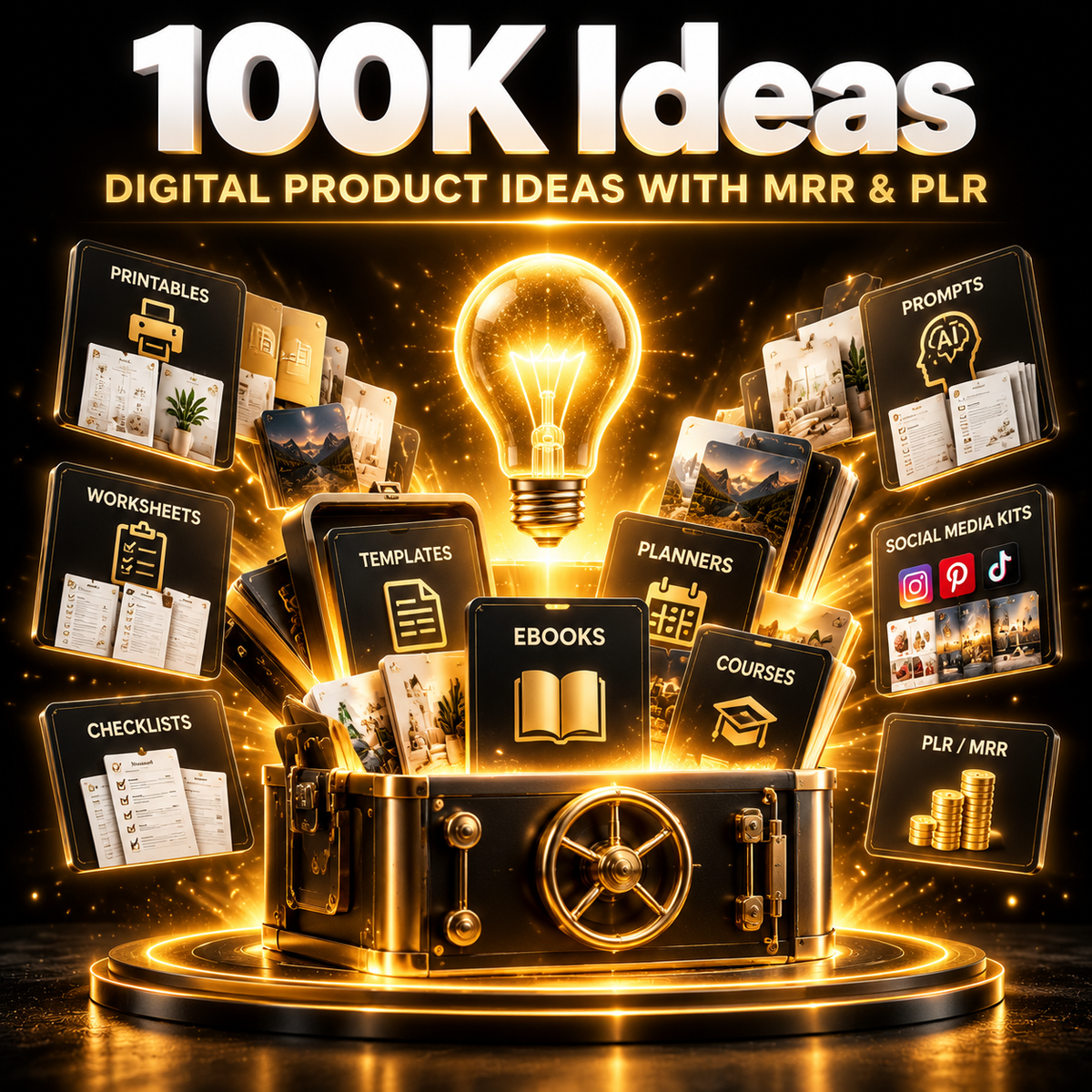 100,000 digital product ideas workbook with MRR and PLR license