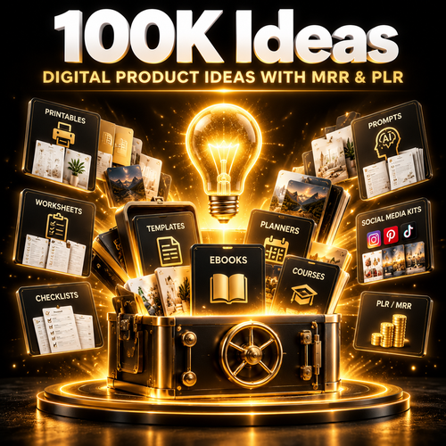 100,000 digital product ideas workbook with MRR and PLR license