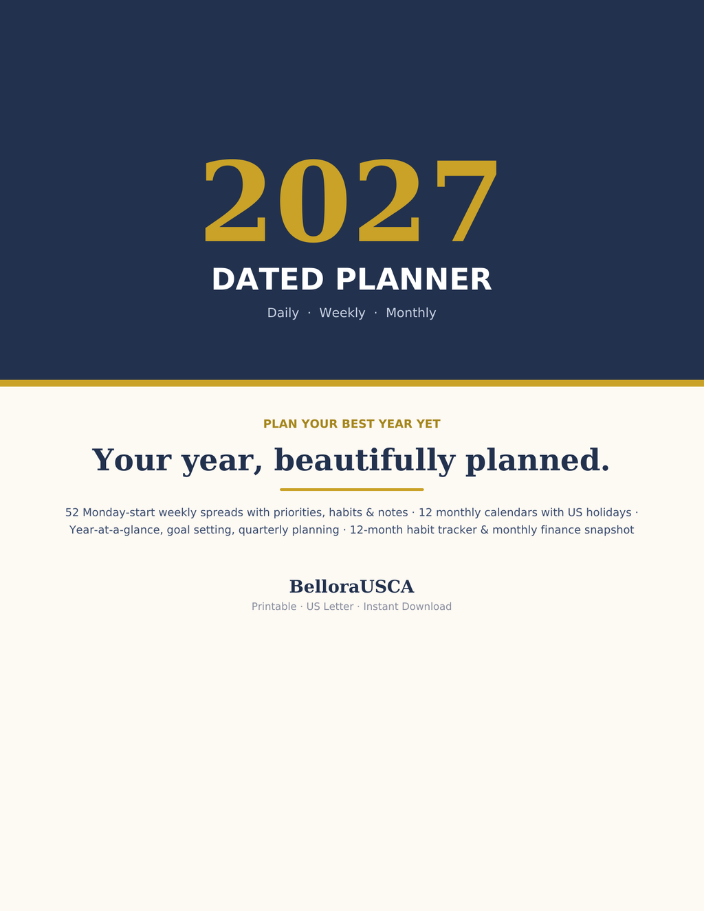 2027 Planner Printable, Dated Daily Weekly Monthly Planner 2027, Minimalist Life Planner PDF, 2027 Calendar Organizer