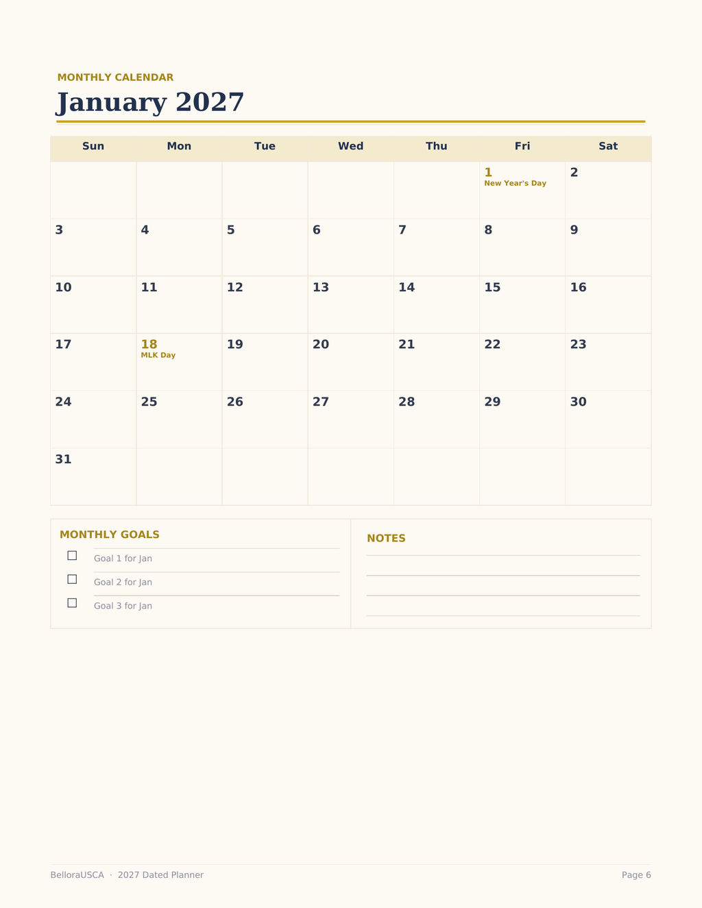 2027 Planner Printable, Dated Daily Weekly Monthly Planner 2027, Minimalist Life Planner PDF, 2027 Calendar Organizer