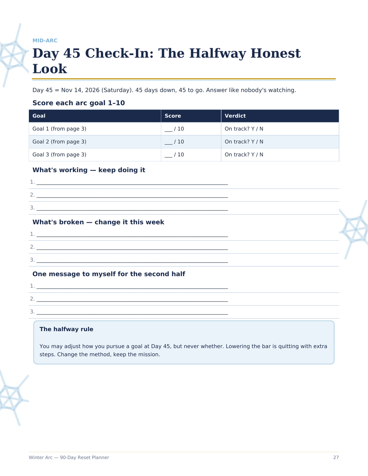 Winter Arc 90-Day Reset Planner, 90 Day Challenge Printable, Habit Tracker, Workout Log, Weekly Review Journal