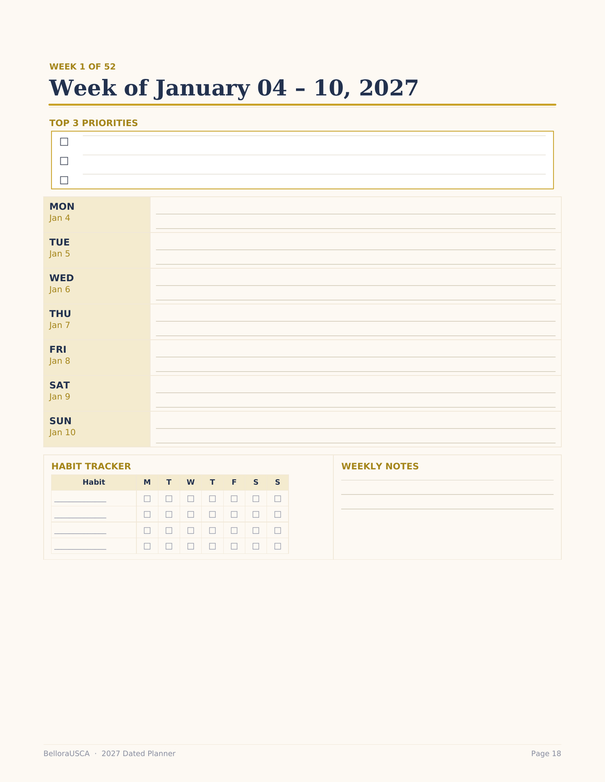 2027 Planner Printable, Dated Daily Weekly Monthly Planner 2027, Minimalist Life Planner PDF, 2027 Calendar Organizer