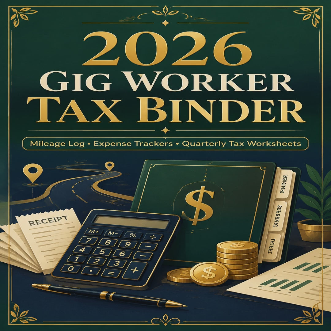 2026 Gig Worker Tax Binder, 1099 Tax Organizer for Uber DoorDash Lyft Drivers, Mileage Log, Expense Tracker, Printable PDF